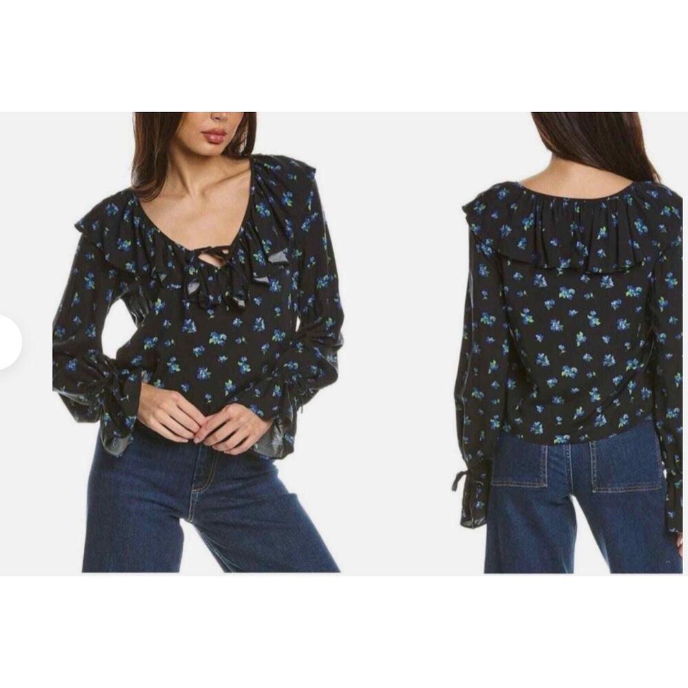 WeWoreWhat Watercolor Ditsy Ruffle Blouse Size Medium